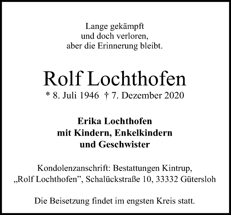  Traueranzeige für Rolf Lochthofen vom 09.12.2020 aus Neue Westfälische