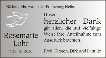 Traueranzeige von Rosemarie Lohr von Neue Westfälische