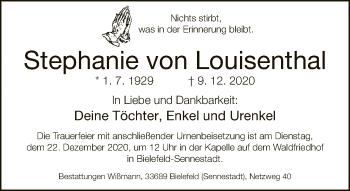 Traueranzeige von Stephanie von Louisenthal von Neue Westfälische