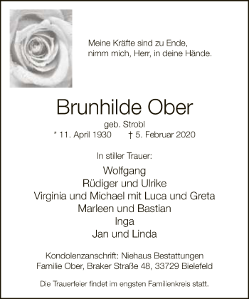 Traueranzeige von Brunhilde Ober von Neue Westfälische