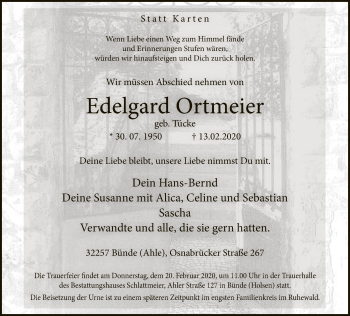 Traueranzeige von Edelgard Ortmeier von Neue Westfälische