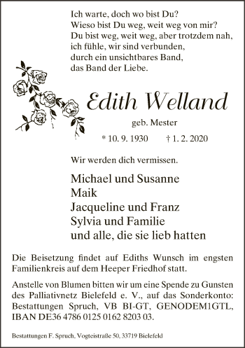 Traueranzeige von Edith Weiland von Neue Westfälische