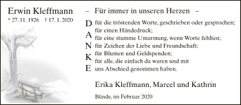 Traueranzeige von Erika Kleffmann von Neue Westfälische