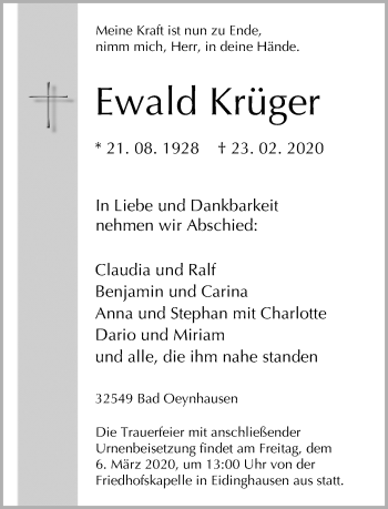 Traueranzeige von Ewald Krüger von Neue Westfälische