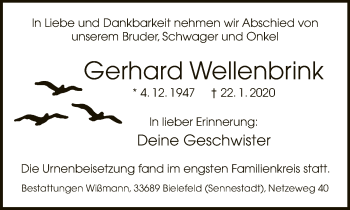 Traueranzeige von Gerhard Wellenbrink von Neue Westfälische