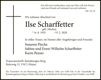 Traueranzeige von Ilse Scharffetter von Neue Westfälische