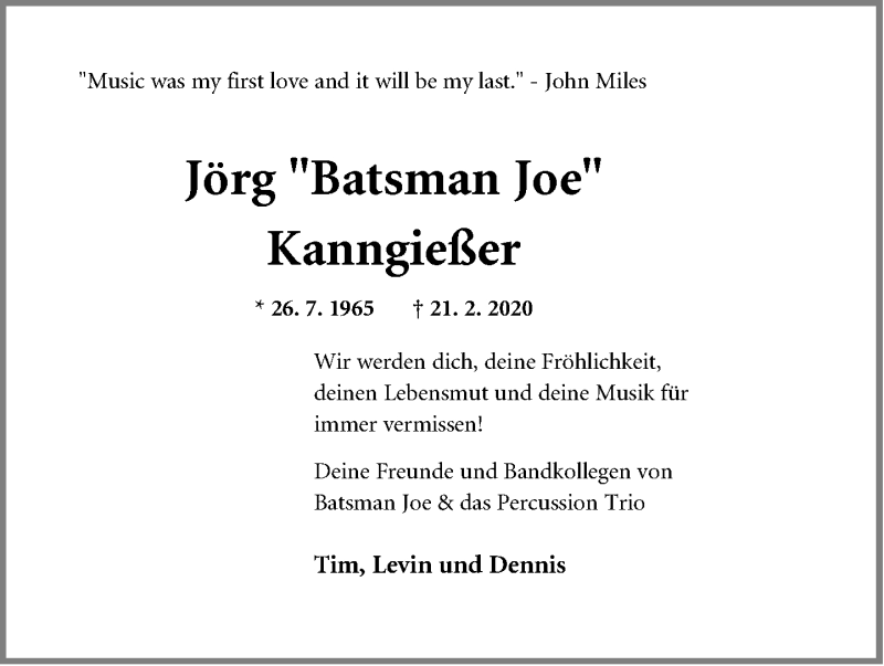  Traueranzeige für Jörg Kanngießer vom 28.02.2020 aus Neue Westfälische