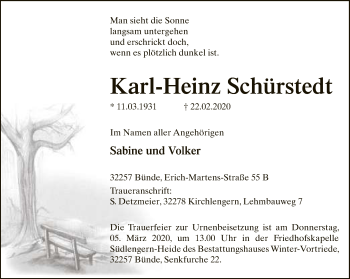 Traueranzeige von Karl-Heinz Schürstedt von Neue Westfälische