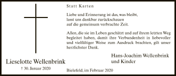 Traueranzeige von Lieselotte Wellenbrink von Neue Westfälische