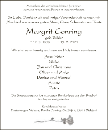 Traueranzeige von Margrit Conring von Neue Westfälische