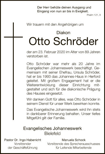 Traueranzeige von Otto Schröder von Neue Westfälische