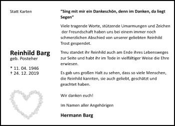 Traueranzeige von Reinhild Barg von Neue Westfälische