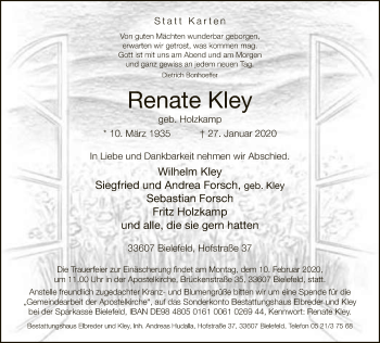Traueranzeige von Renate Kley von Neue Westfälische