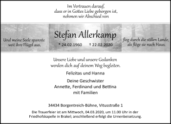 Traueranzeige von Stefan Allerkamp von Neue Westfälische