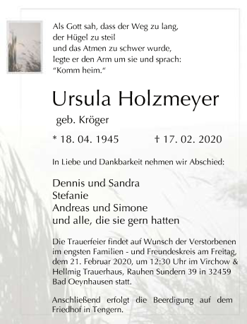 Traueranzeige von Ursula Holzmeyer von Neue Westfälische