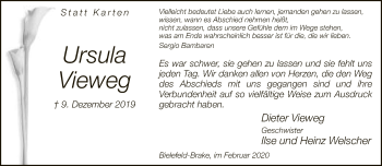 Traueranzeige von Ursula Vieweg von Neue Westfälische