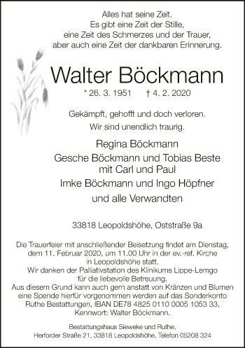 Traueranzeige von Walter Böckmann von Neue Westfälische