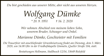 Traueranzeige von Wolfgang Dümke von Neue Westfälische