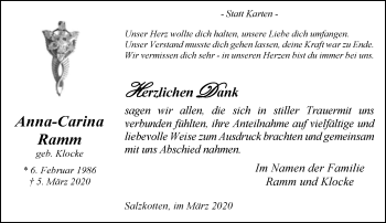 Traueranzeige von Anna-Carina Ramm von Neue Westfälische