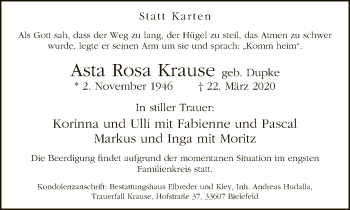 Traueranzeige von Asta Rosa Krause von Neue Westfälische