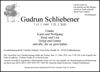 Traueranzeige von Gudrun Schliebener von Neue Westfälische