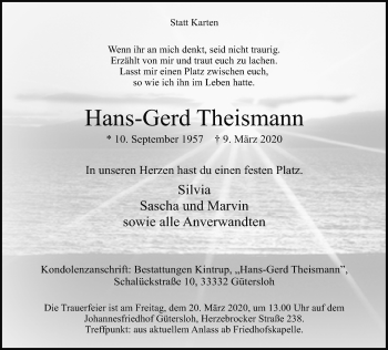 Traueranzeige von Hans-Gerd Theismann von Neue Westfälische