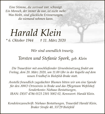 Traueranzeige von Harald Klein von Neue Westfälische