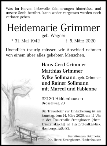 Traueranzeige von Heidemarie Grimmer von Neue Westfälische