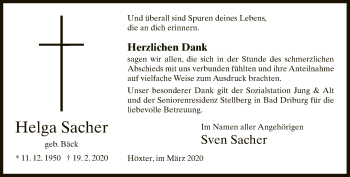 Traueranzeige von Helga Sacher von Neue Westfälische