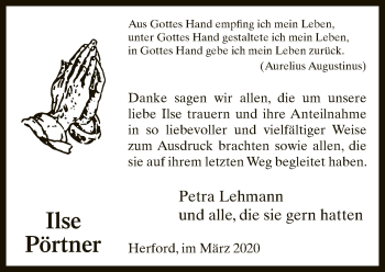 Traueranzeige von Ilse Pörtner von Neue Westfälische