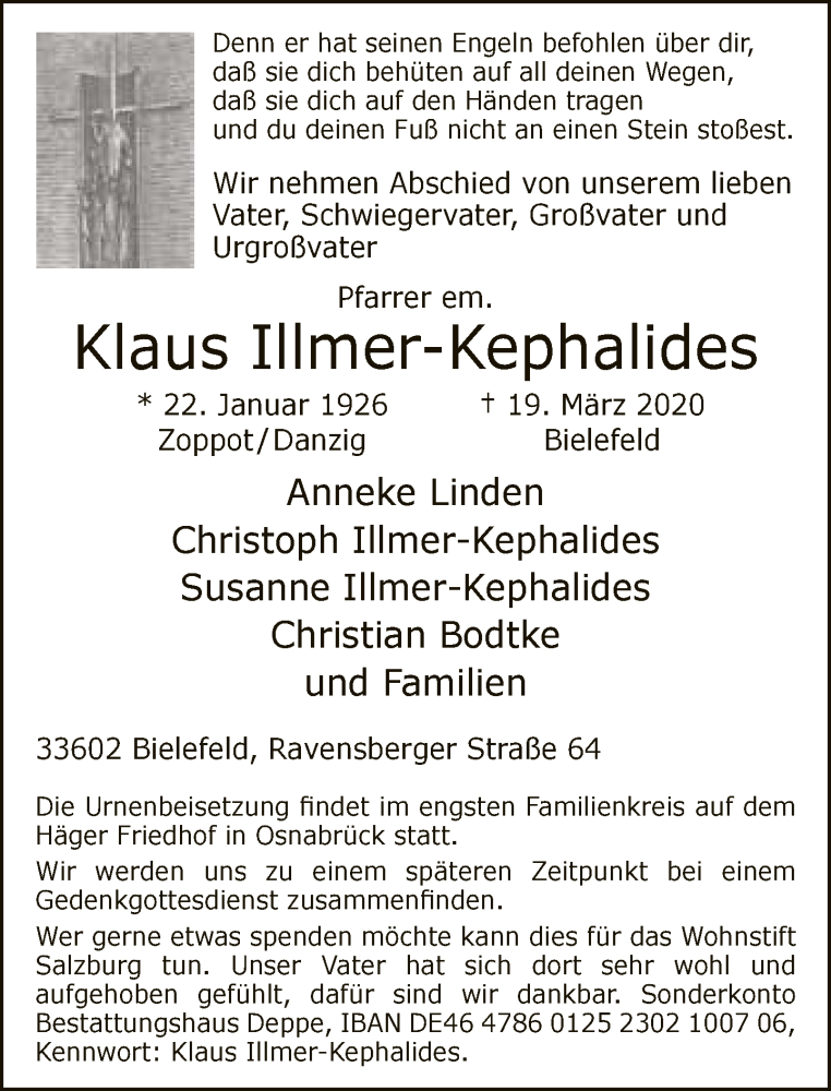  Traueranzeige für Klaus Illmer-Kephalides vom 23.03.2020 aus Neue Westfälische