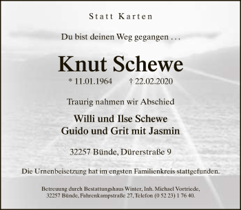 Traueranzeige von Knut Schewe von Neue Westfälische