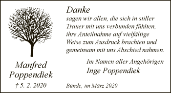 Traueranzeige von Manfred Poppendiek von Neue Westfälische
