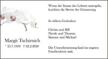 Traueranzeige von Margit Tschirnich von Neue Westfälische
