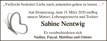Traueranzeige von Sabine Nentwig von Neue Westfälische