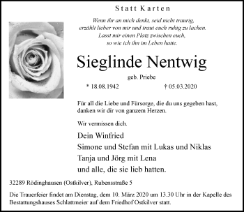 Traueranzeige von Sieglinde Nentwig von Neue Westfälische