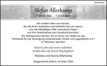 Traueranzeige von Stefan Afferkamp von Neue Westfälische