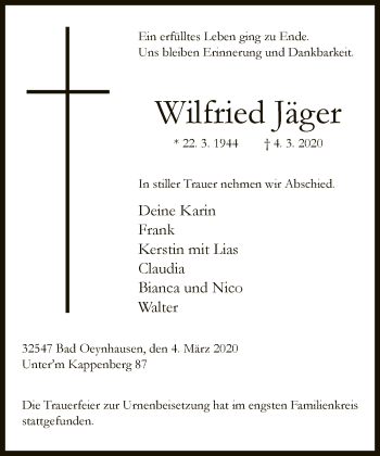 Traueranzeige von Wilfried Jäger von Neue Westfälische