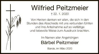Traueranzeige von Wilfried Peitzmeier von Neue Westfälische