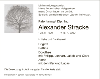 Traueranzeige von Alexander Stracke von Neue Westfälische