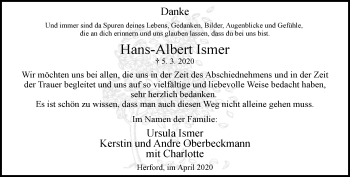 Traueranzeige von Hans-Albert Ismer von Neue Westfälische