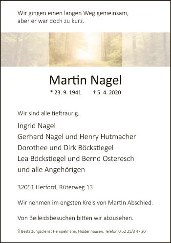Traueranzeige von Martin Nagel von Neue Westfälische