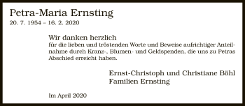Traueranzeige von Petra-Maria Ernsting von Neue Westfälische