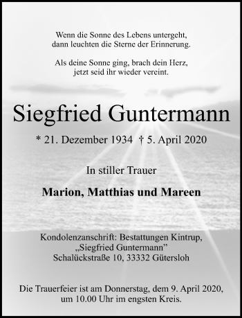 Traueranzeige von Siegfried Guntermann von Neue Westfälische