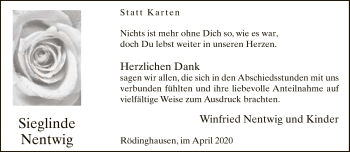 Traueranzeige von Sieglinde Nentwig von Neue Westfälische