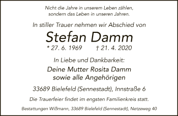 Traueranzeige von Stefan Damm von Neue Westfälische