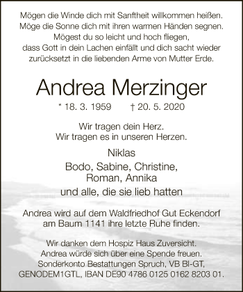 Traueranzeige von Andrea Merzinger von Neue Westfälische