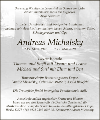 Traueranzeige von Andreas Michalsky von Neue Westfälische