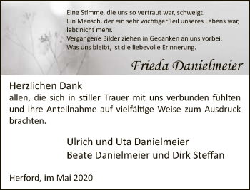 Traueranzeige von Frieda Danielmeier von Neue Westfälische