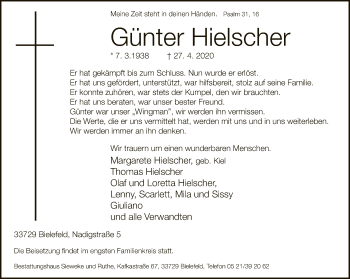 Traueranzeige von Günter Hielscher von Neue Westfälische